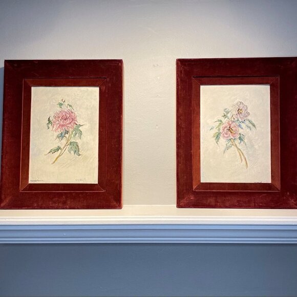 V.C. Hoyt Other - ANTIQUE Fine Art Original Oil Painting Signed by V.C. Hoyt in Antique Velvet Fra